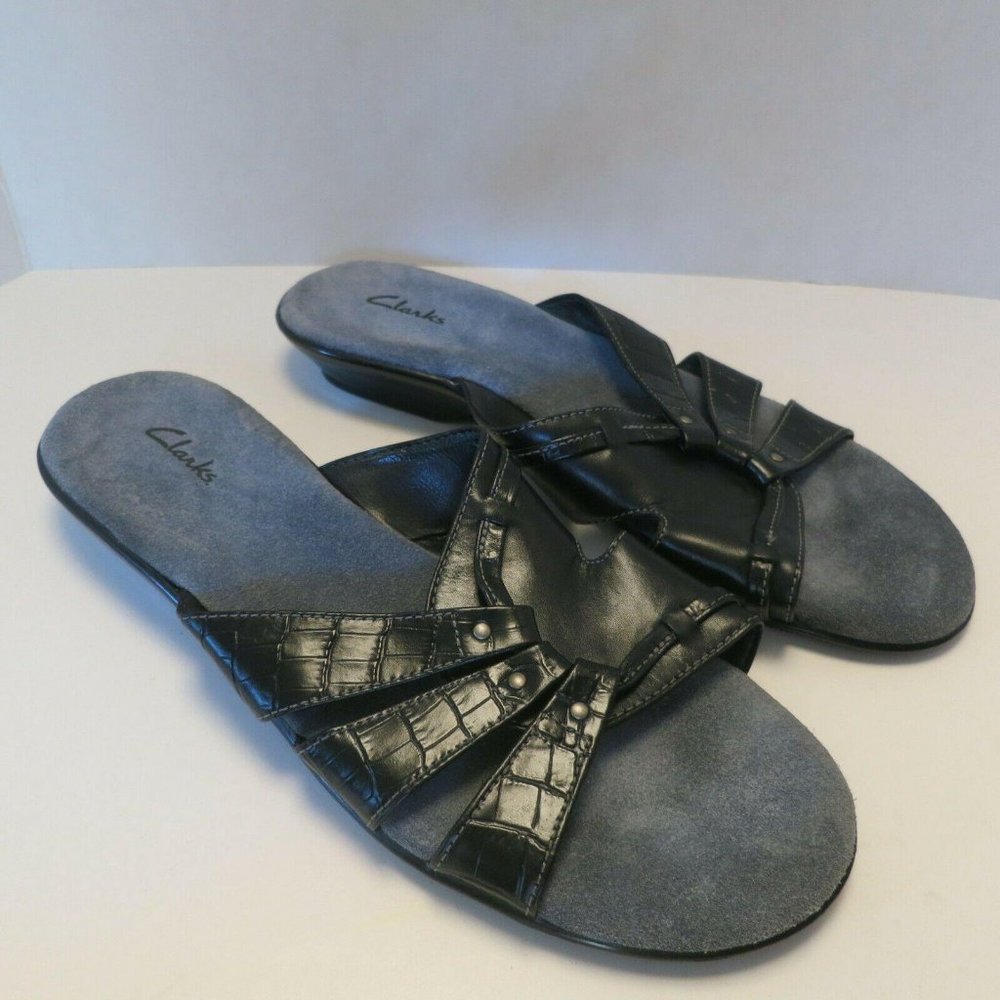 Clarks Womens Black Slide Slip On Sandals Leather